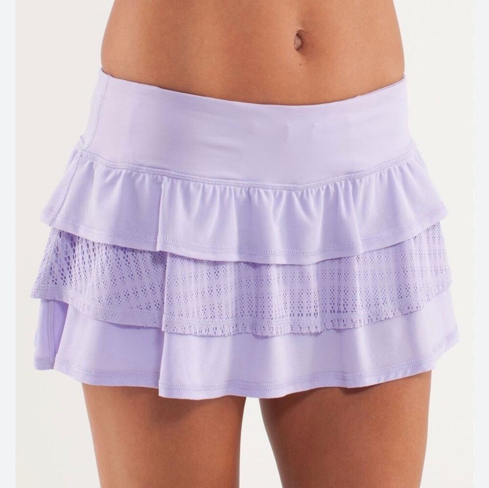 Lululemon Lilac Nothing to Hide Mini Skort Skirt Sz 2 Run Athlete Pocket Ruffles